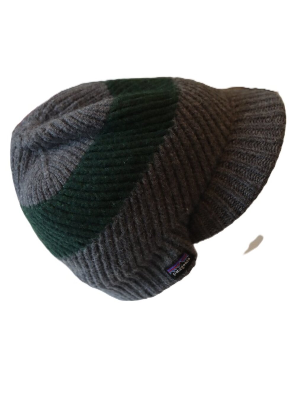 Patagonia Vintage Brimmed Beanie Wool w/ Fleece Sweat Band Grey/Green One Size